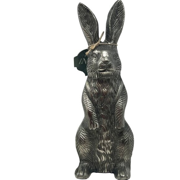 Silver Tone Metal Rabbit Bunny Figure Sitting Décor Garden Statue 12" Tall NWT - Picture 8 of 13